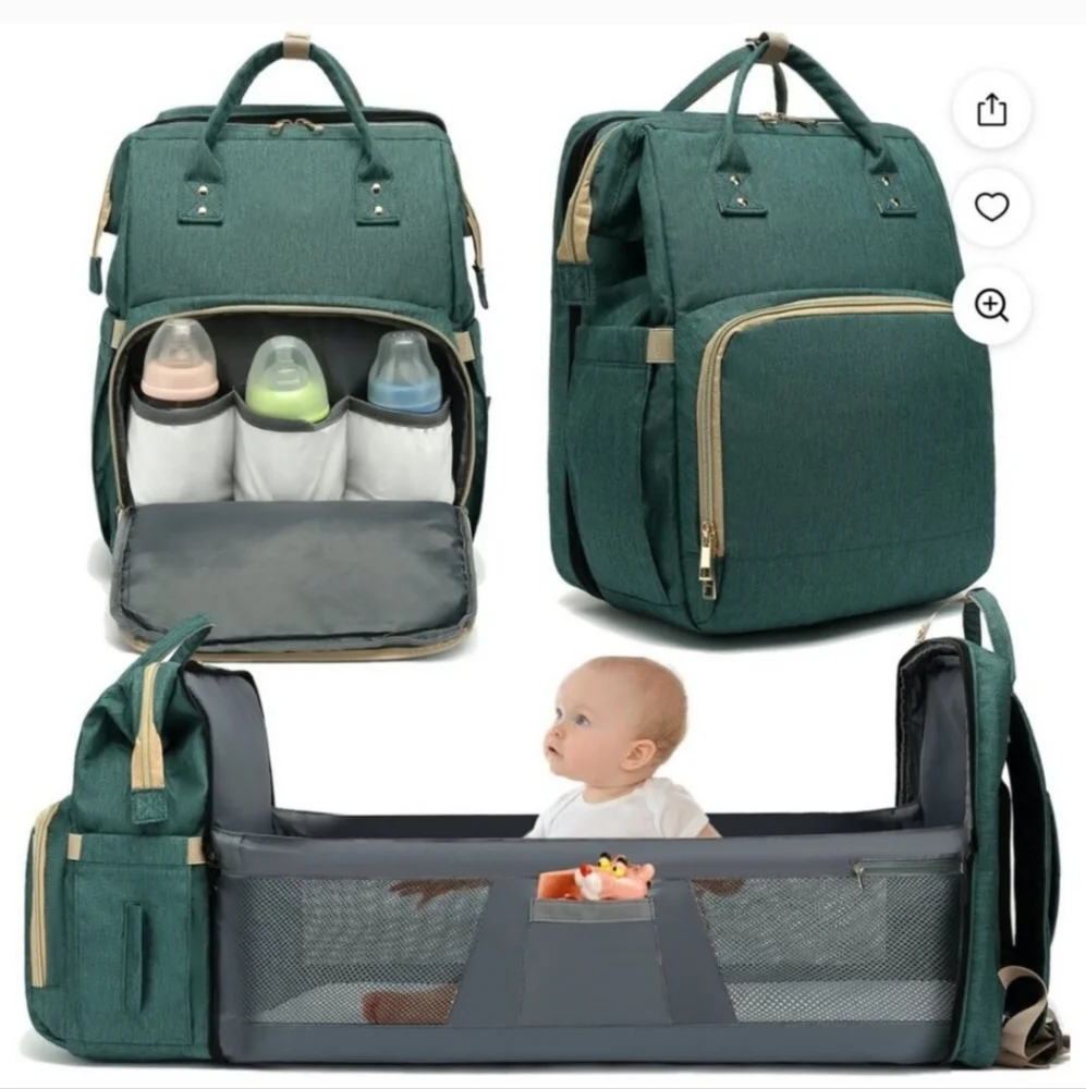 Debug Baby Diaper Bag Backpack Green Gold Large Capacity, Waterproof, Like New